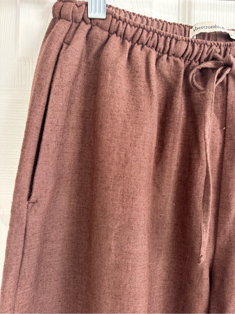 Abercrombie & Fitch Brown Linen-Blend Embroidered Hem Pants - Picture 6 of 8
